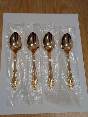 NEW Oneida Community GOLDEN BRAHMS Gold Electroplate Lot of 4 Teaspoon Spoons 6"
